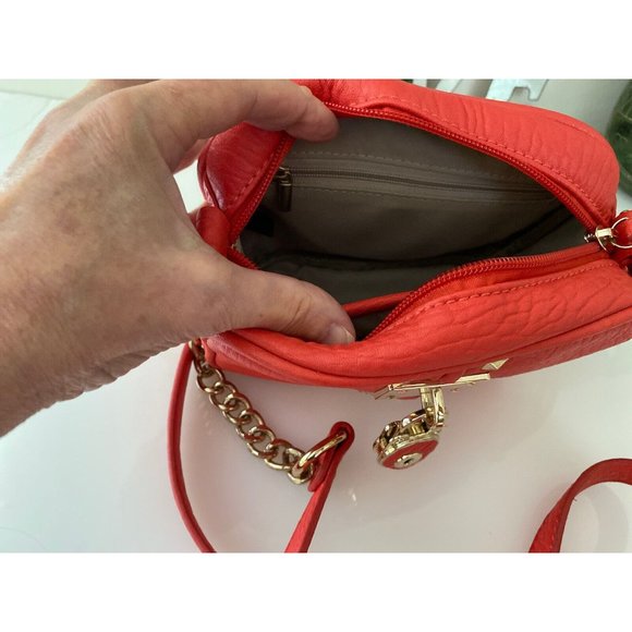 Vtg Crossbody Bag Orange Purse Partial Chain Strap Small Locket Studs Accents - Picture 7 of 16